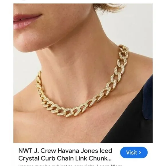 NWOT J. Crew Havana Jones Iced Crystal Gold-Tone Chunky Curb Chain Link Necklace - Picture 13 of 13